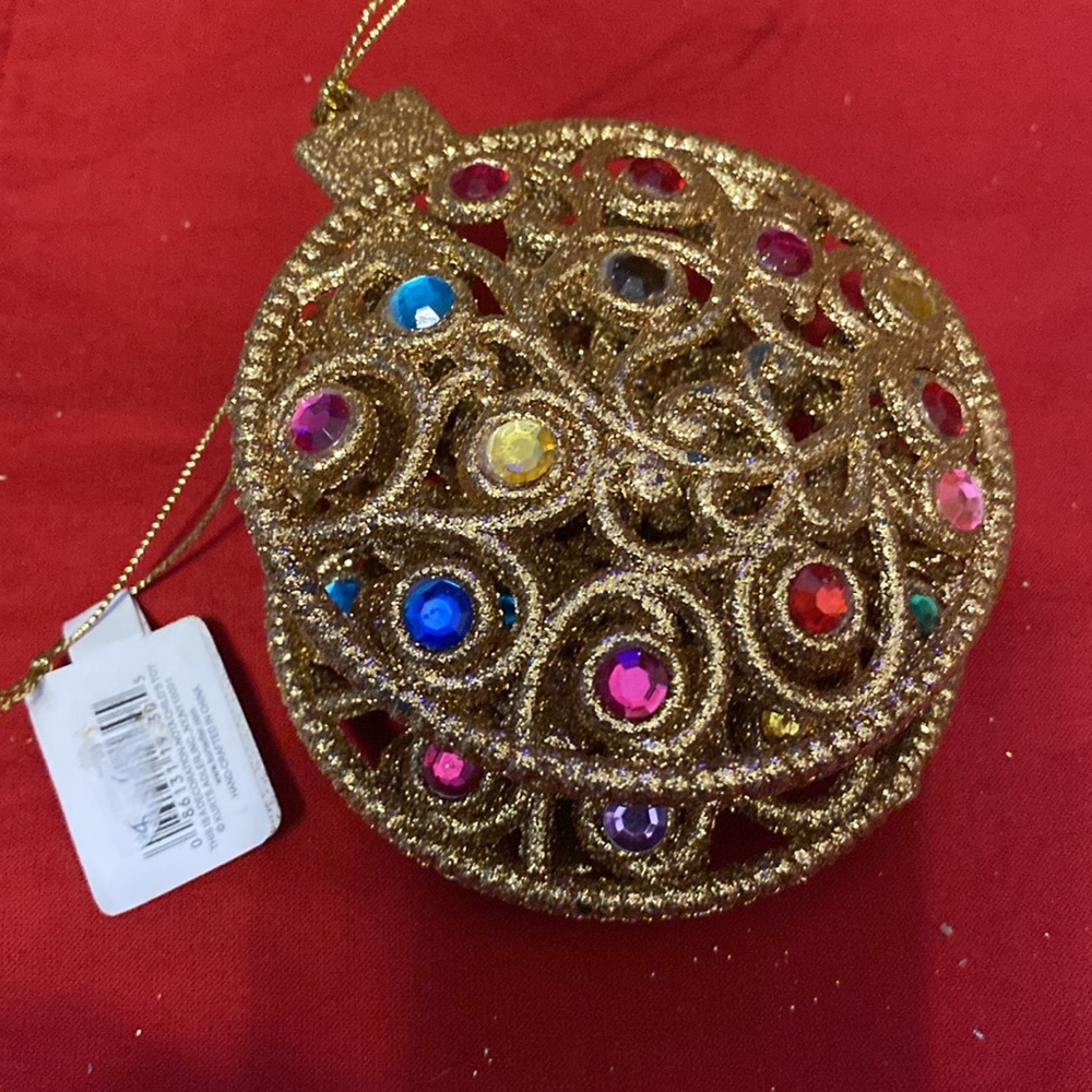 Vintage Kurt Adler Gold Ornament with Colorful Gems - Picture 7 of 8